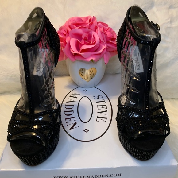 Steve Madden Alianaa T-Strap Black Rhinestones - Picture 2 of 16